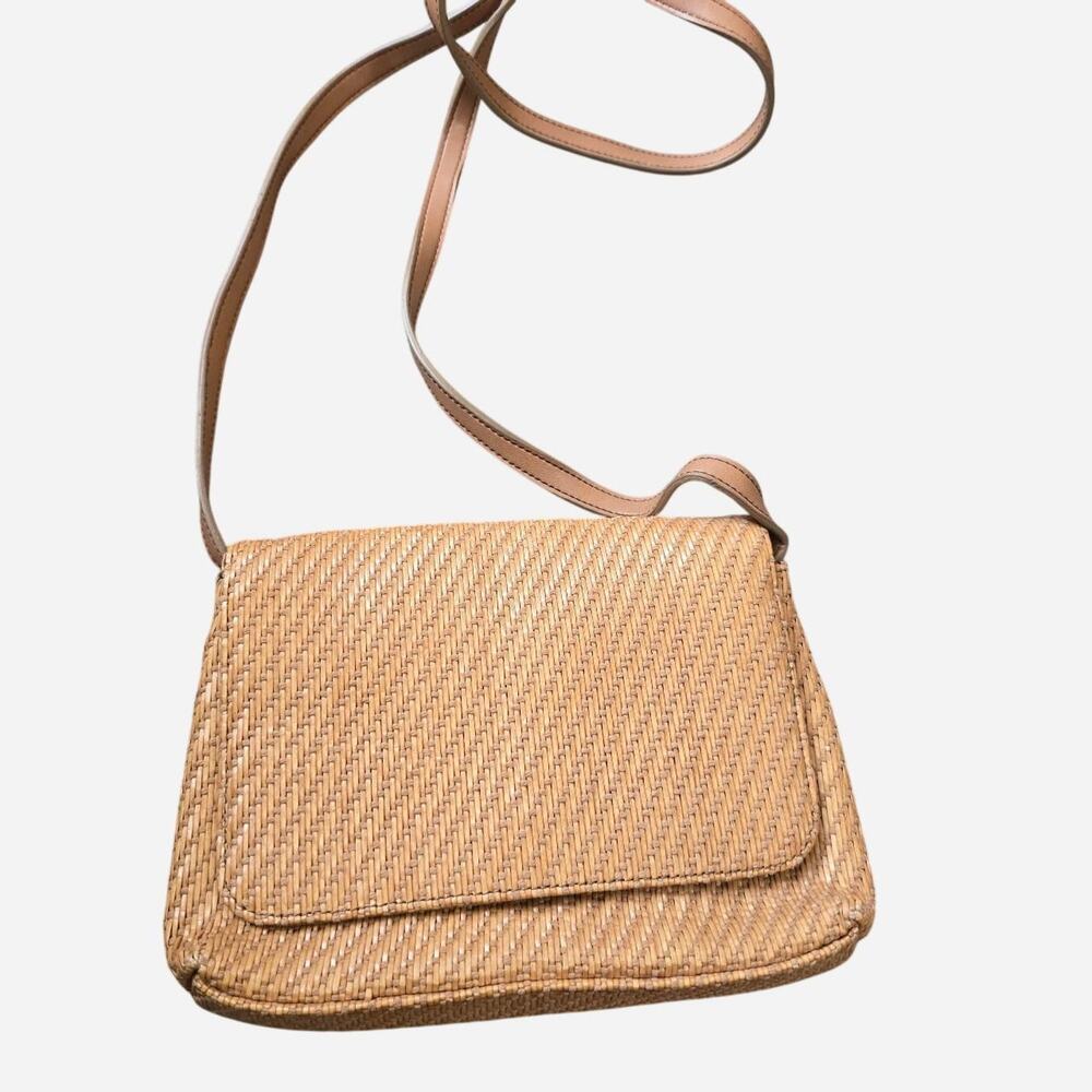 Vintage leather and straw Fossil Crossbody